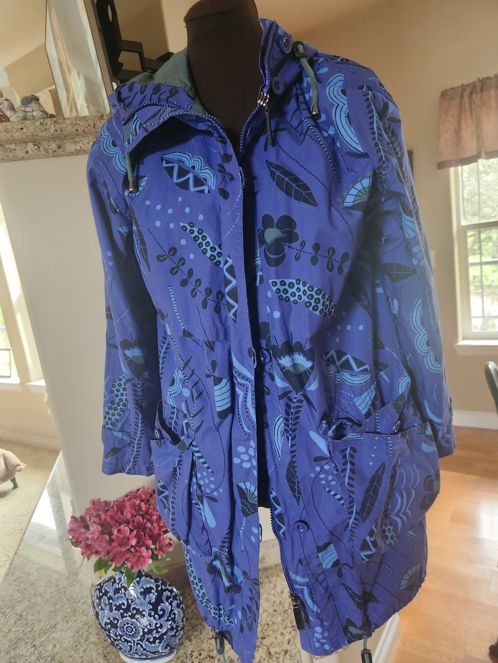 Gundrun Sjoden Women's Blue Printed Hooded Jacket